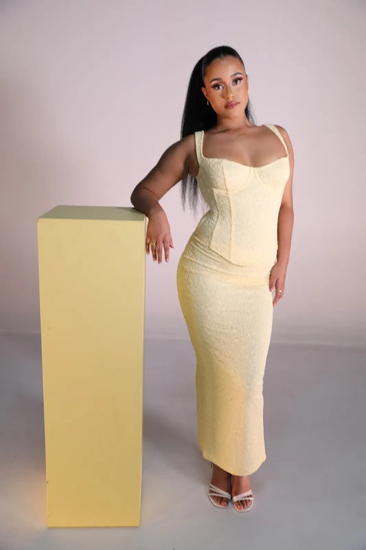 Cinched Corset Maxi Set in Yellow