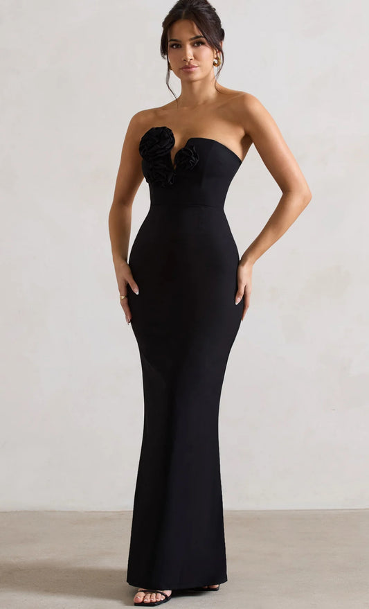 Enticed - Black Strapless Maxi